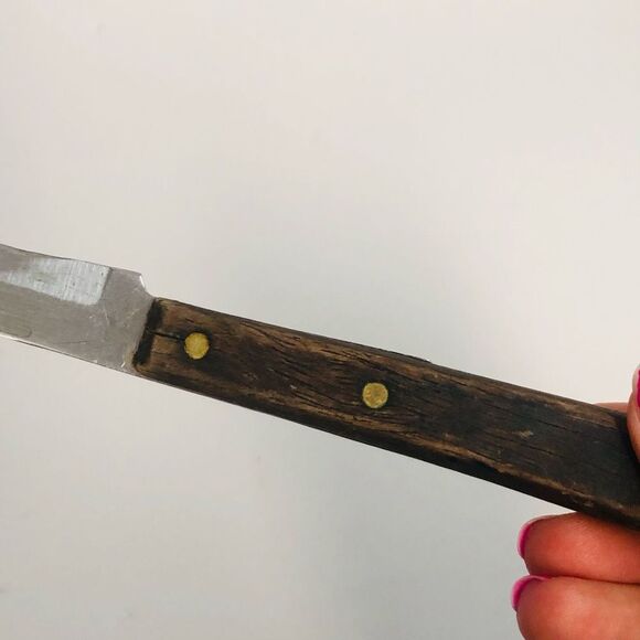 vtg wooden handled kitchen knife 5 inch blade riveted handle brown replacement - Picture 4 of 7